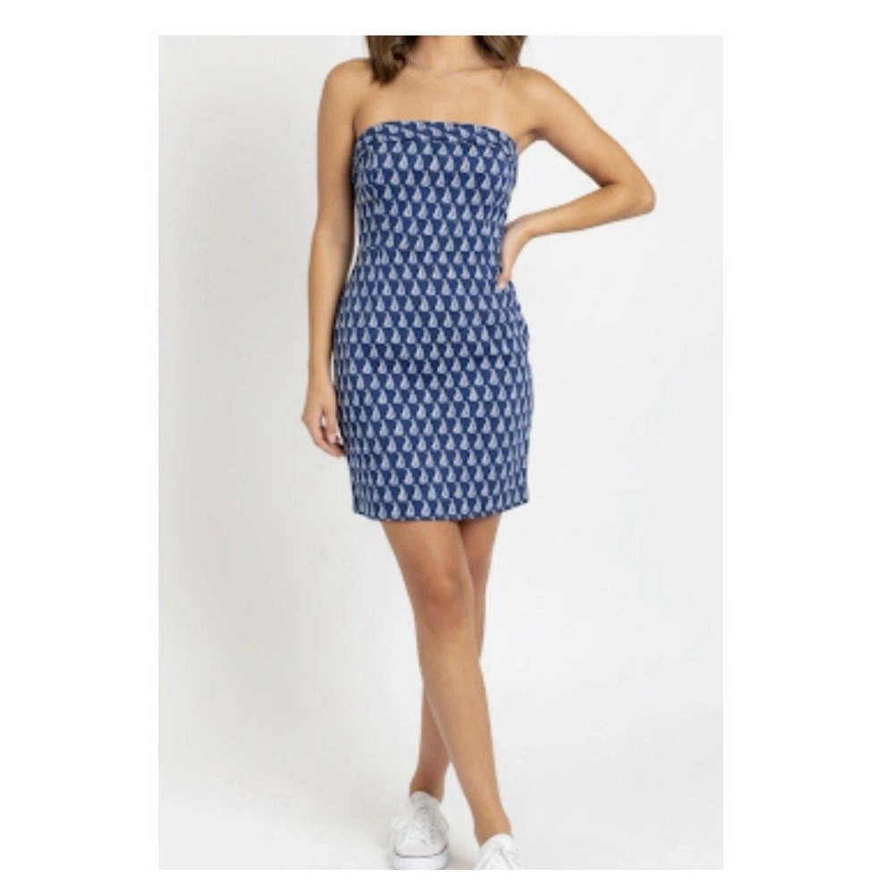 Vineyard Vines Womens Sailboat Print Strapless Dress Navy Blue Yellow Size 4 NWT